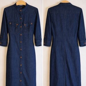 Ralph Lauren Dark Denim Button-Front Shirt Dress - no belt